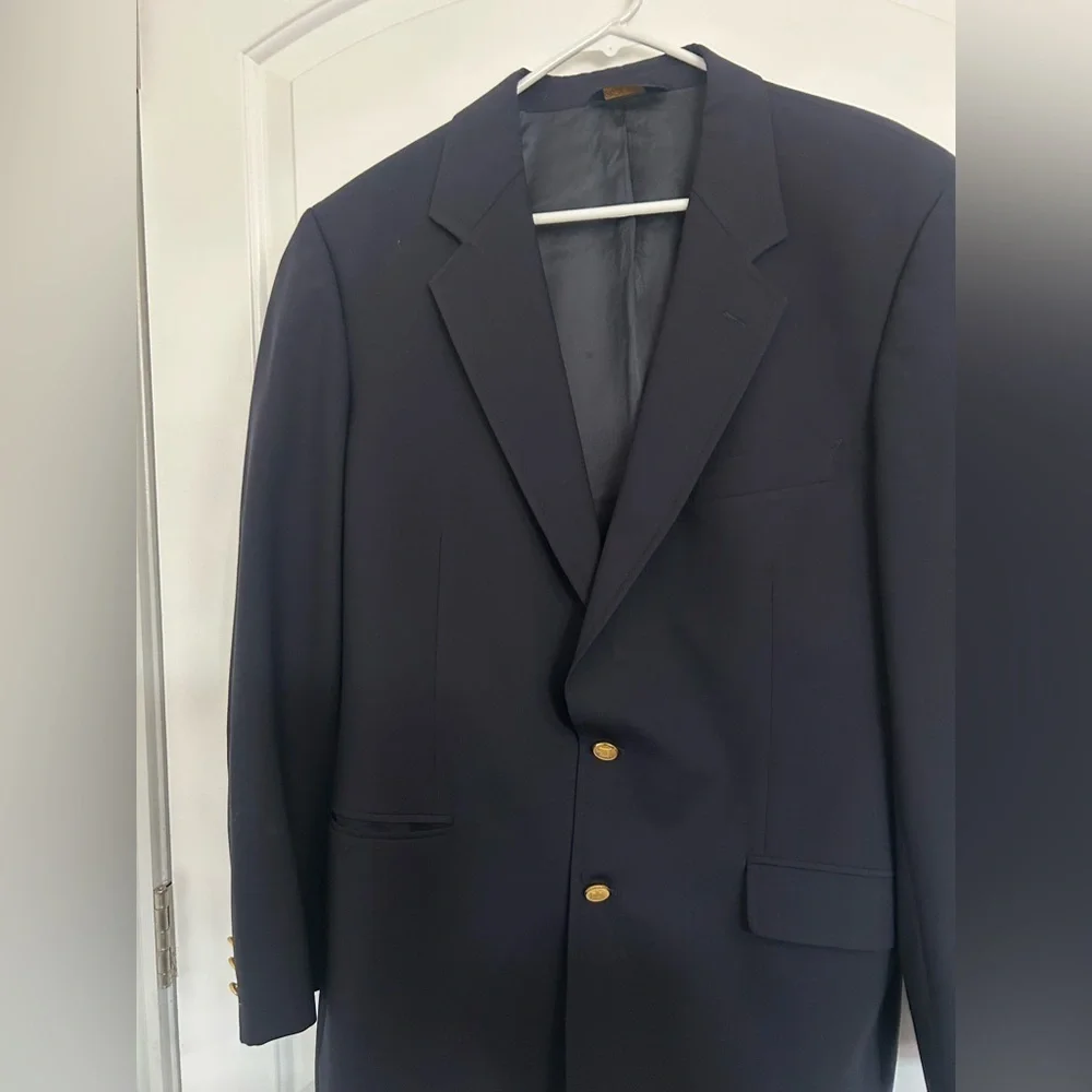 Brooks Brothers Blue Wool Coat Jacket Blazer Gold Buttons size 41L preppy work
